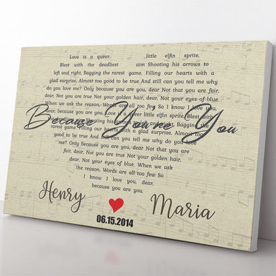 Personalized Wall Art Gift For Him, First Love Song Lyrics Heart Shape Framed Prints, Canvas