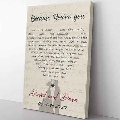 Personalized Wall Art Gift For Him, First Love Song Lyrics Heart Shape Framed Prints, Canvas
