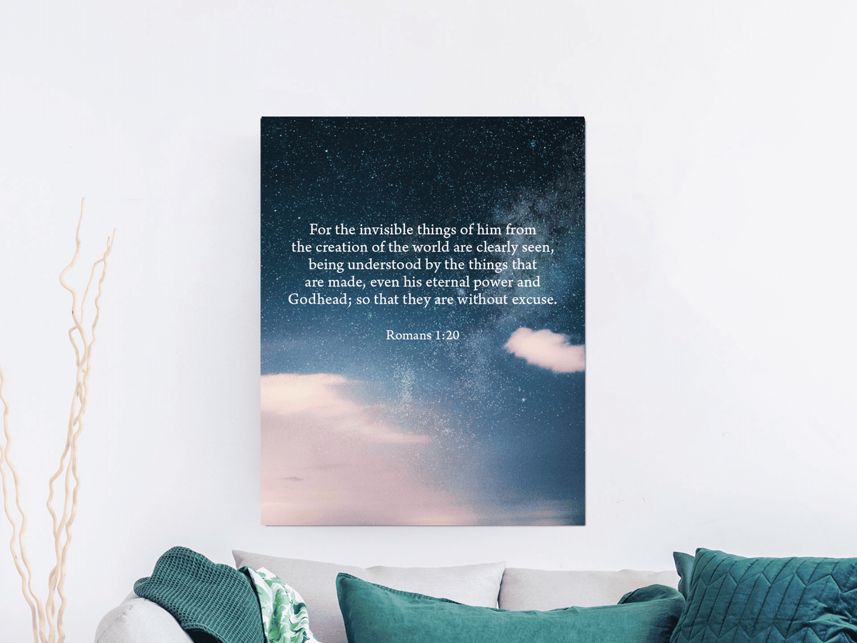 Scripture Canvas Without Excuse Romans 1:20 Christian Wall Art Bible Verse Meaningful Home Decor Gifts Unique Housewarming Gift Ideas Framed Prints, Canvas