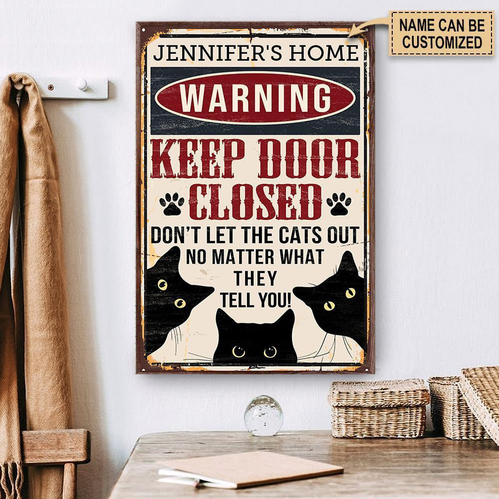 Personalized Canvas Frames Home Decoration Cat Warning Keep Door Close Wall Art Gift Home Decor Framed Prints, Canvas