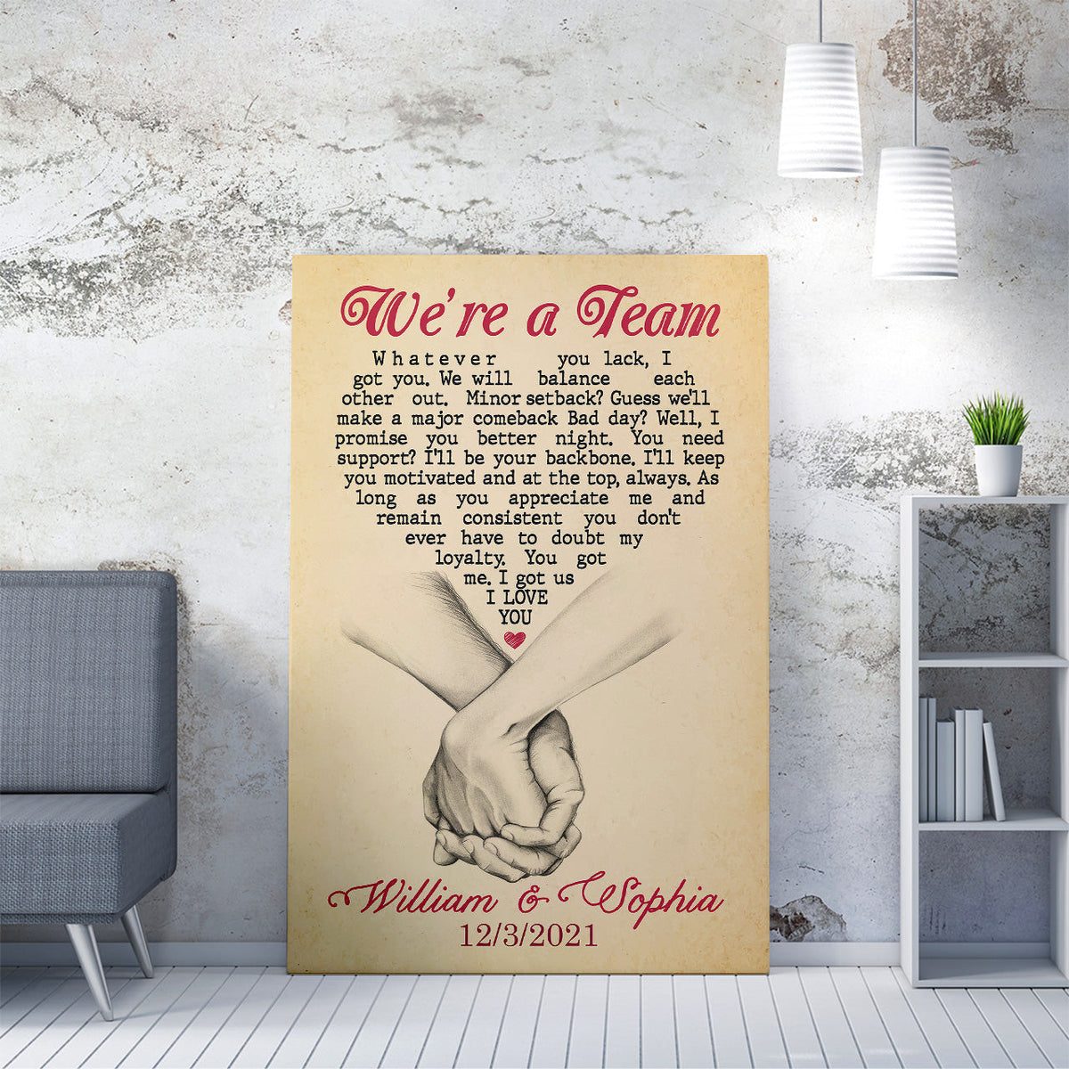We're A Team Home Decor Wall Art Gift Ideas for Couple, Valentines Day Home Decor Wall Art Gift Ideas Gift Ideas for Wife Framed Prints, Canvas