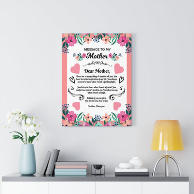Mom Message Inspiration of my Life Mother Appreciation Wall Art Ready To Hang Stretched Canvas Framed Prints, Canvas