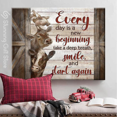 Cow Everyday Is A New Beginning - Housewarming Home Decor Wall Art Gift Ideas, Gift For You, Gift For Cow Lover, Living Room Wall Art, Living Room Picture Framed Prints, Canvas