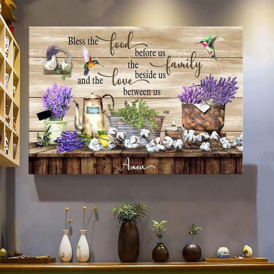 Bless The Food Before Us The Family Beside Us And The Love Between Us - Matte Wall Art Gallery Canvas Painting, Canvas Hanging Home Decor Gift Idea Framed Prints, Canvas