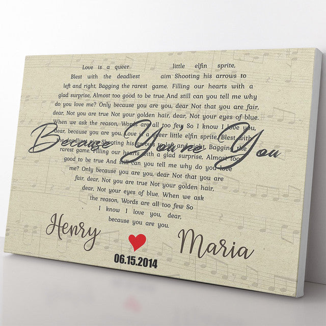 Personalized Wall Art Gift For Husband, First Love Song Lyrics Heart Shape Framed Prints, Canvas