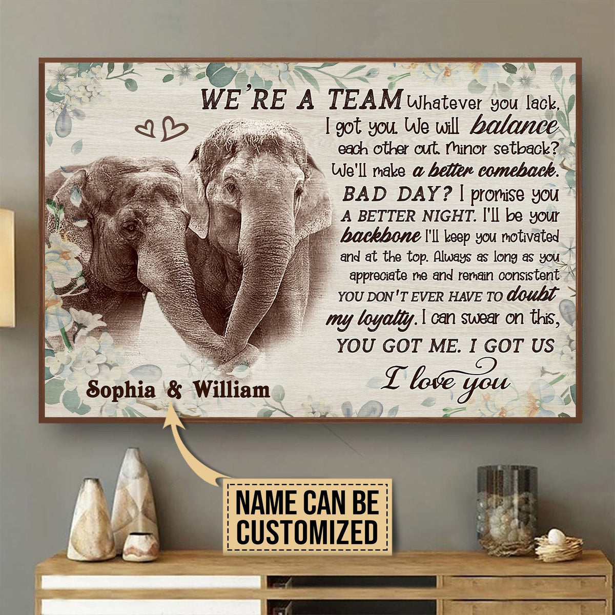Personalized Canvas Frames Home Decoration Elephant We Are Team  Framed Prints, Canvas
