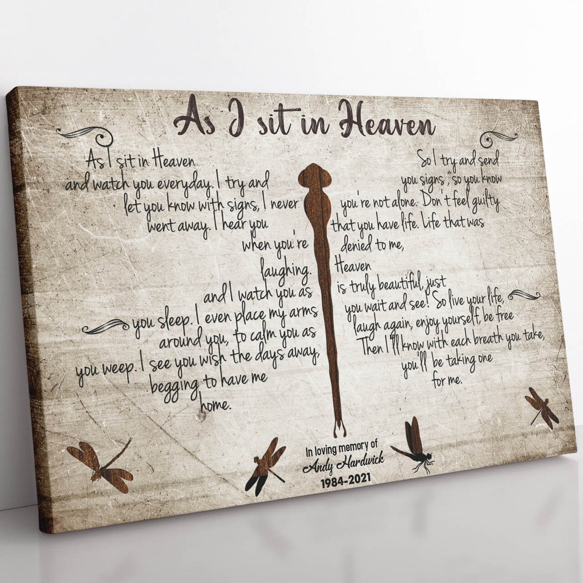 As I Sit in Heaven, Dragonfly Custom Name Memorial and Sympathy Home Decor Wall Art Gift Ideas Framed Prints, Canvas