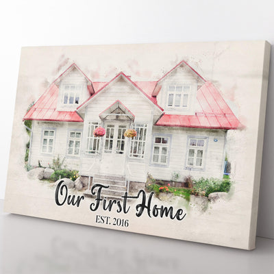 Custom House Portrait Housewarming Gift Wall Art, New First Home Watercolor Gift Wall Art Framed Prints, Canvas