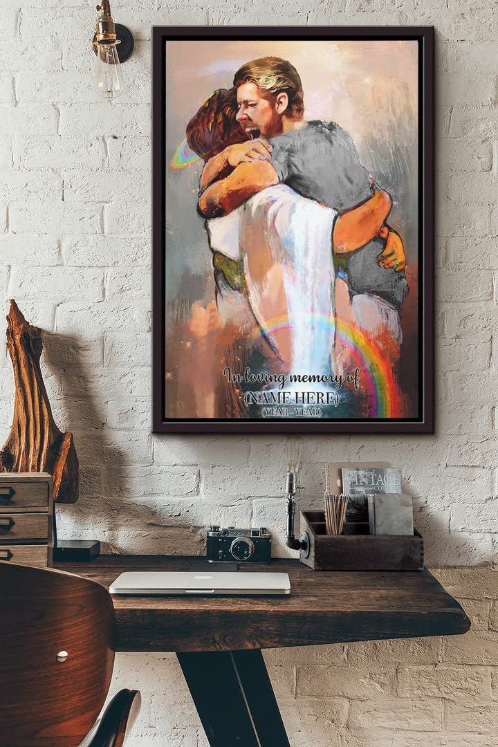 First Day In Heaven Wall Art, Hug Of God, In Hands Of God, Memorial Gifts, Personalized Memorial Gifts For Men Framed Prints, Canvas