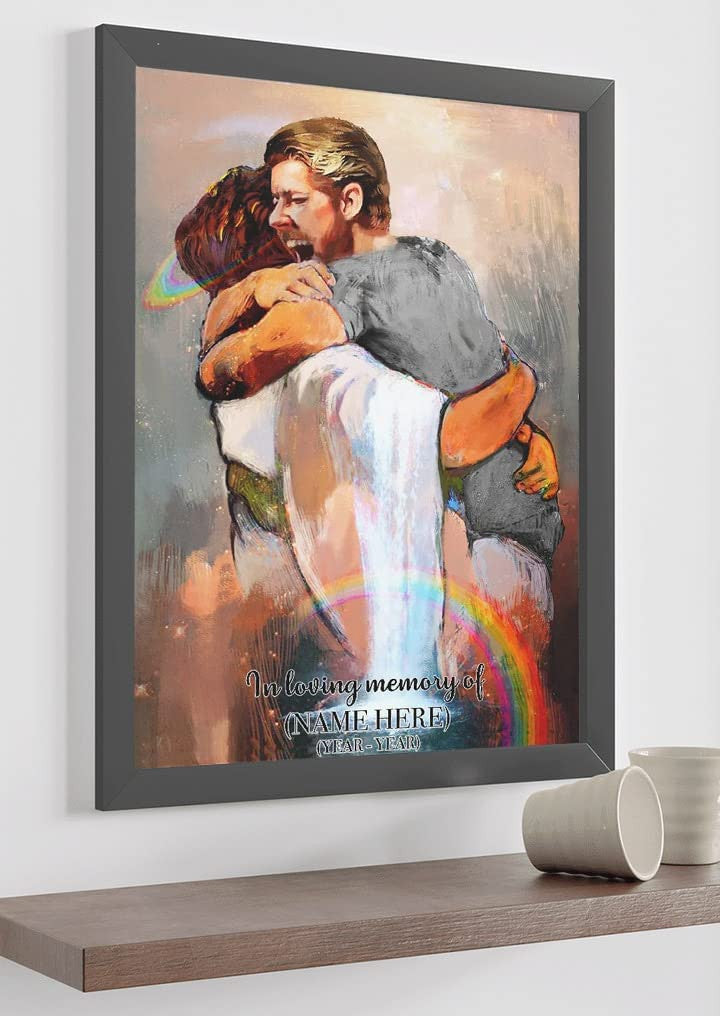 First Day In Heaven Wall Art, Hug Of God, In Hands Of God, Memorial Gifts, Personalized Memorial Gifts For Men Framed Prints, Canvas