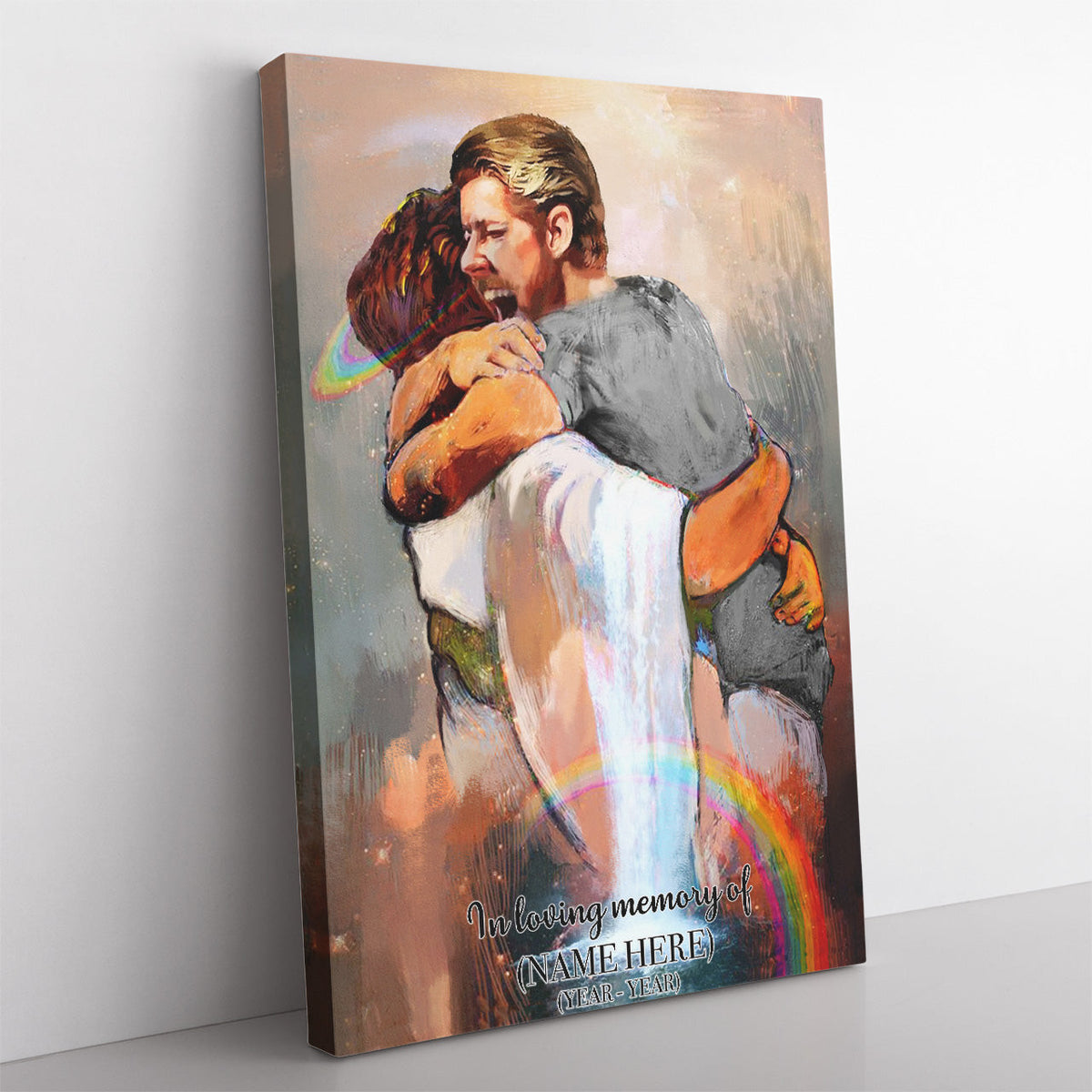 First Day In Heaven Wall Art, Hug Of God, In Hands Of God, Memorial Gifts, Personalized Memorial Gifts For Men Framed Prints, Canvas