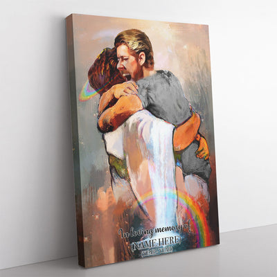 First Day In Heaven Wall Art, Hug Of God, In Hands Of God, Memorial Gifts, Personalized Memorial Gifts For Men Framed Prints, Canvas