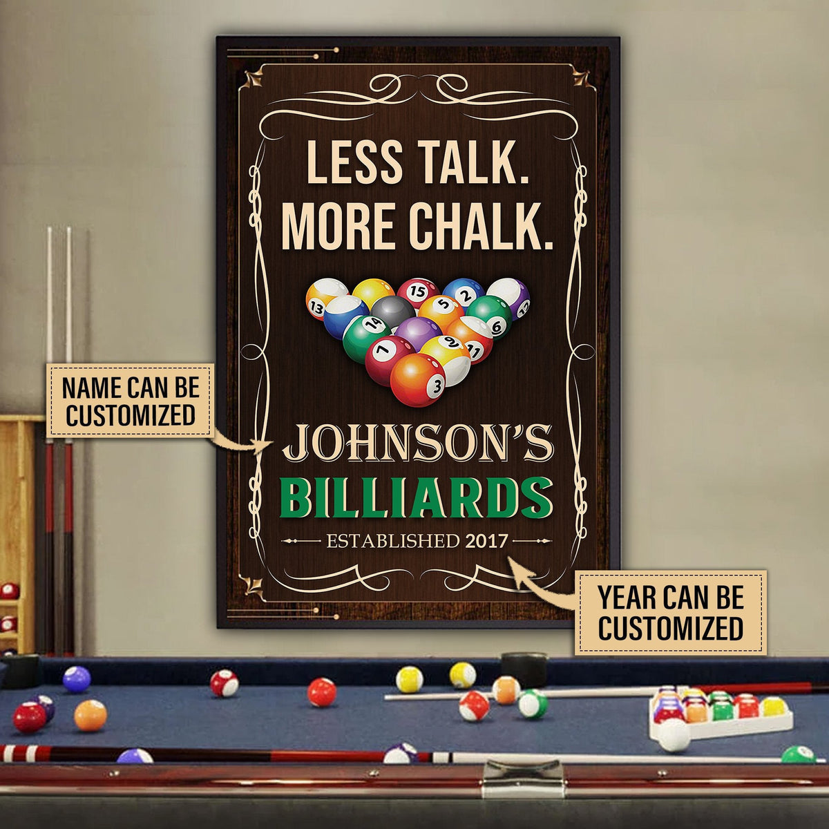 Personalized Canvas Frames Home Decoration Billiard Less Talk More Chalk  Framed Prints, Canvas