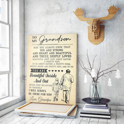 Personalized Home Decor Wall Art Gift Ideas Gift For Grandson from Grandpa, You Are Strong Smart Beautiful Deeply Loved Home Decor Wall Art Gift Ideas Framed Prints, Canvas