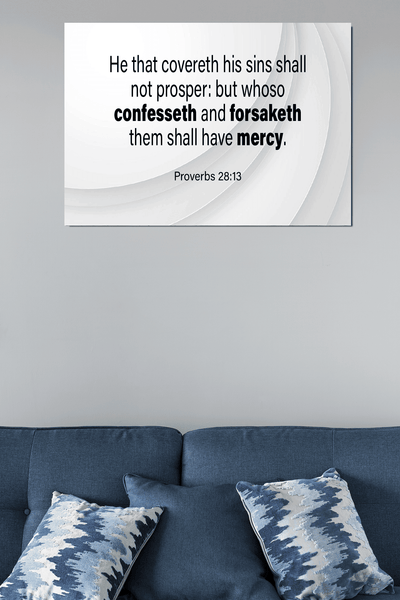 Scripture Canvas Confesses and Renounce Proverbs 28:13 Christian Wall Art Bible Verse Meaningful Home Decor Gifts Unique Housewarming Gift Ideas Framed Prints, Canvas
