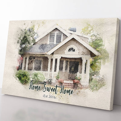 Custom House Portrait Housewarming Gift Home Decor Wall Art Gift Ideas, New First Home Watercolor Gift Home Decor Wall Art Gift Ideas Framed Prints, Canvas