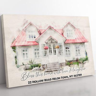 Custom House Portrait Housewarming Gift Home Decor Wall Art Gift Ideas, New First Home Watercolor Gift Home Decor Wall Art Gift Ideas Framed Prints, Canvas