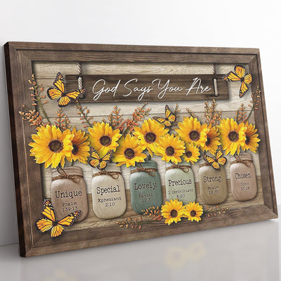 Motivational Home Decor Wall Art Gift Ideas Gift Ideas, Butterfly and Sunflower Vintage God Says You Are Home Decor Wall Art Gift Ideas Framed Prints, Canvas