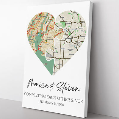 Personalized Heart Map Print On Home Decor Wall Art Gift Ideas, Valentines Day Gift Framed Prints, Canvas
