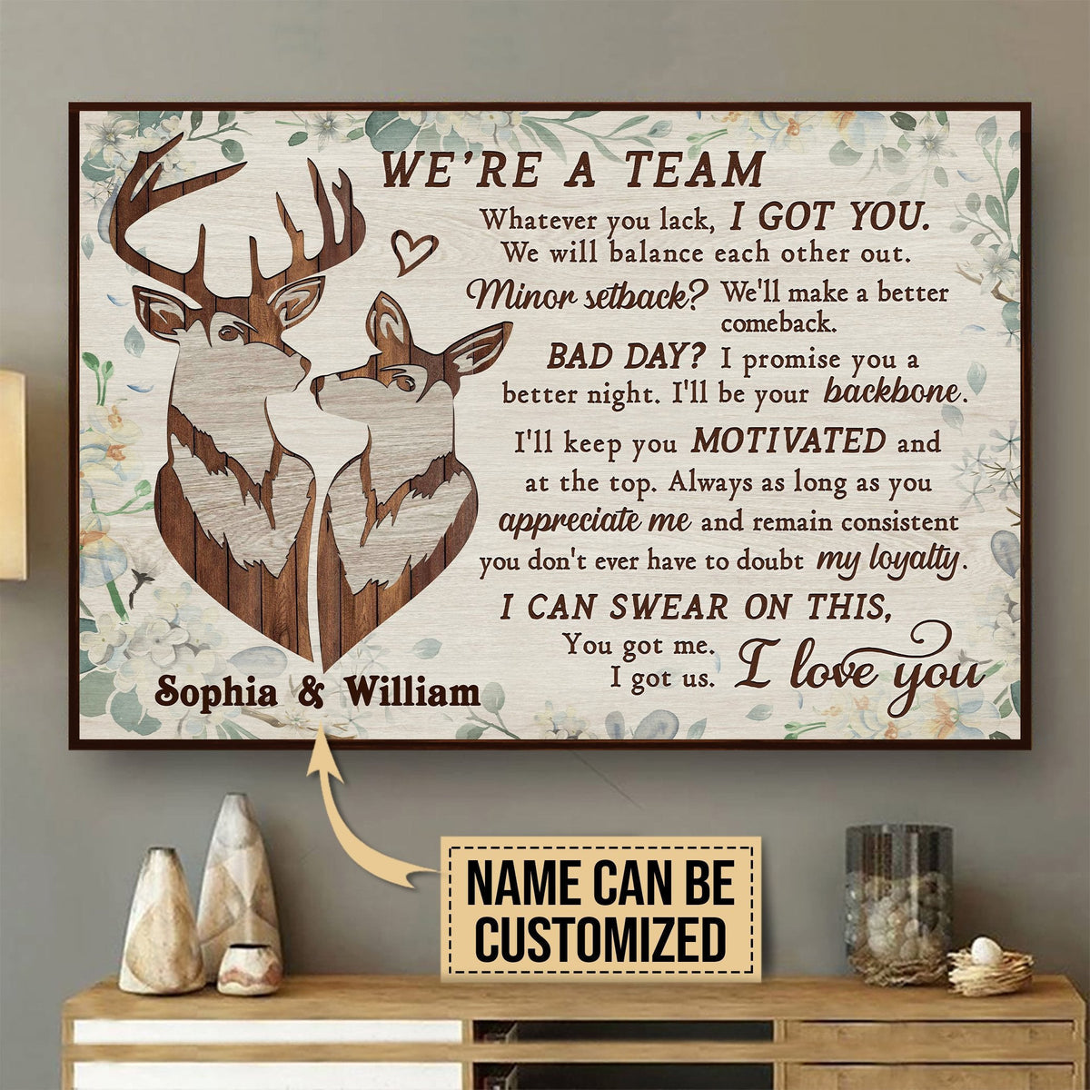 Personalized Canvas Frames Home Decoration Deer Pallet Were A Team  Framed Prints, Canvas