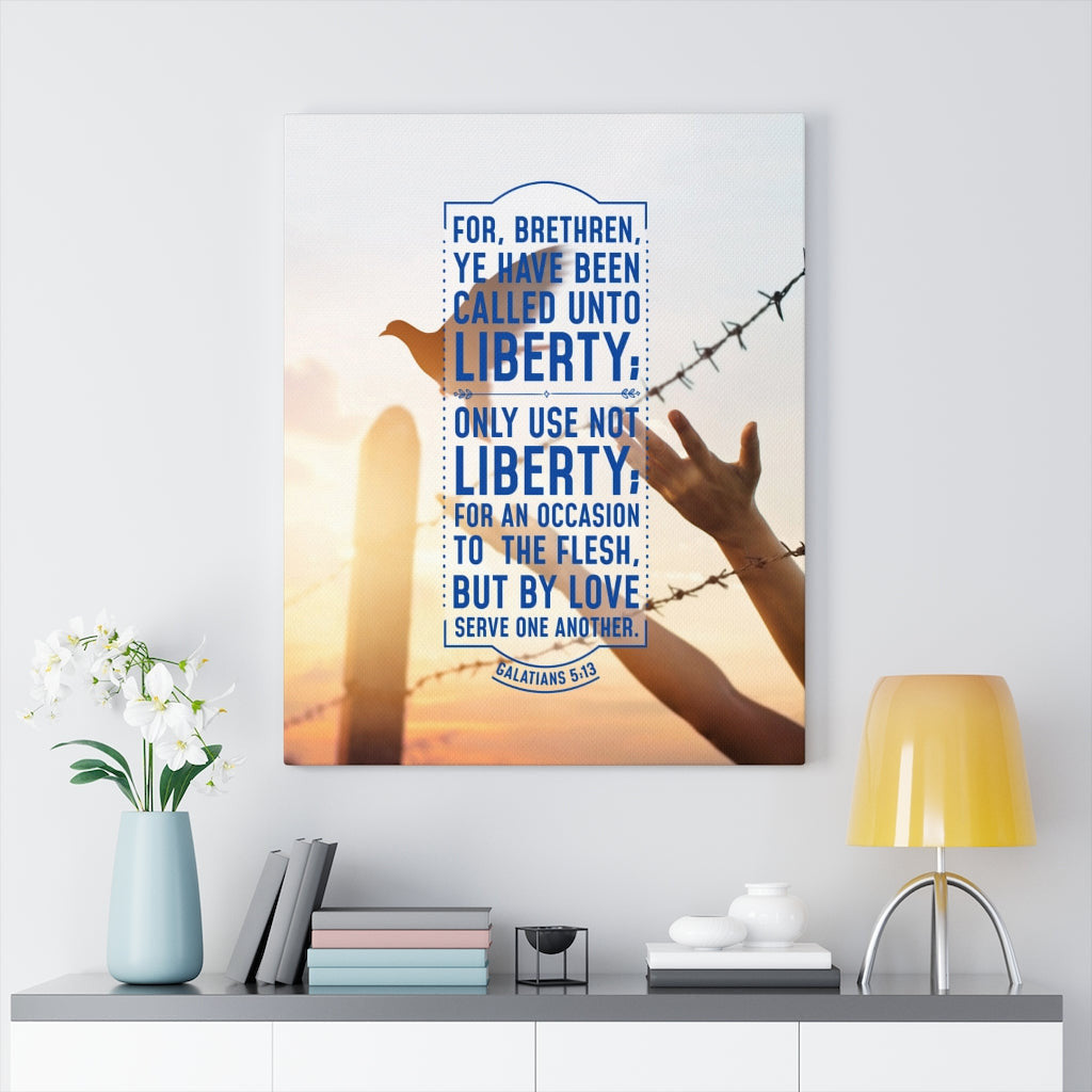 Scripture Canvas Liberty Galatians 5:13 Christian Wall Art Bible Verse Meaningful Home Decor Gifts Unique Housewarming Gift Ideas Framed Prints, Canvas