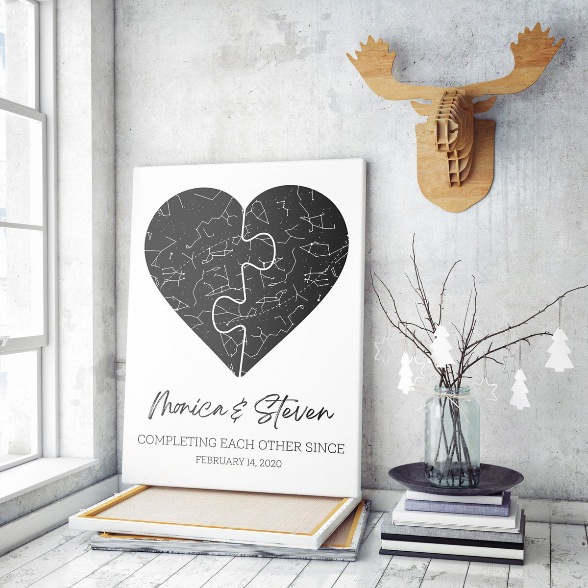 Personalized Heart Stars Map Print On Home Decor Wall Art Gift Ideas, Constellation Map on Birthday Home Decor Wall Art Gift Ideas Framed Prints, Canvas
