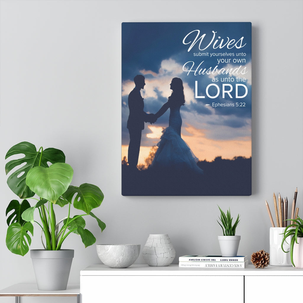 Scripture Canvas Wives Submit to Husband Ephesians 5:22 Christian Wall Art Bible Verse Meaningful Home Decor Gifts Unique Housewarming Gift Ideas Framed Prints, Canvas
