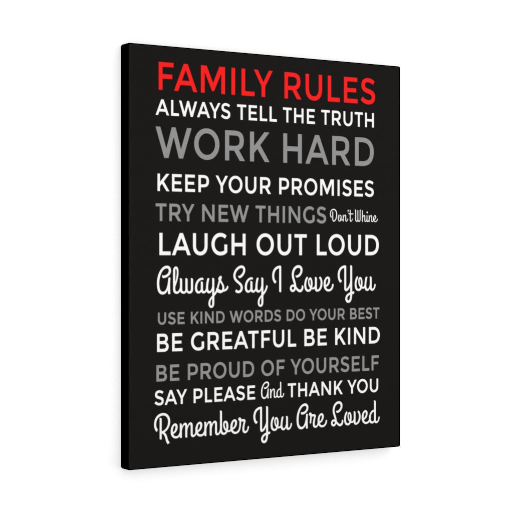 Family Rules Motivational Printed On Ready To Hang Stretched Canvas Wall Art Framed Prints, Canvas