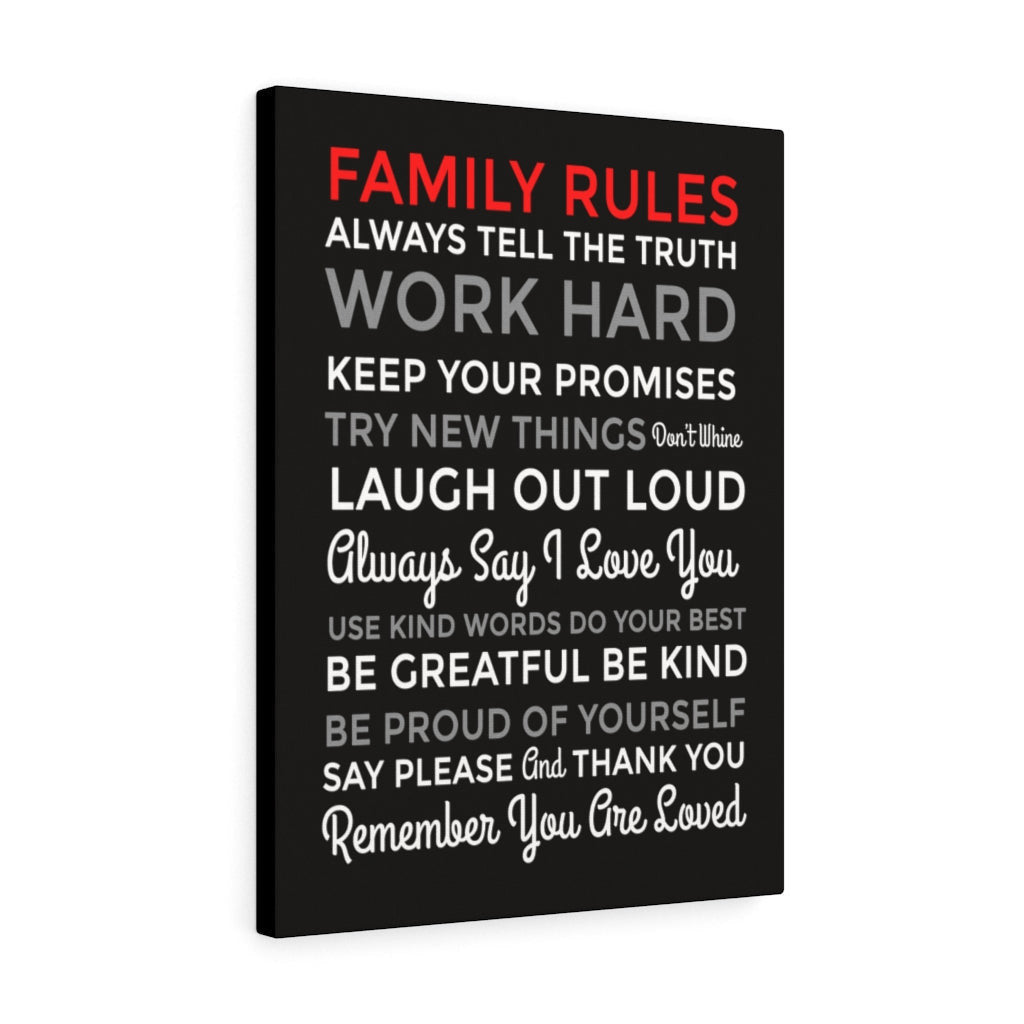 Family Rules Motivational Printed On Ready To Hang Stretched Canvas Wall Art Framed Prints, Canvas