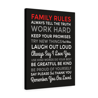Family Rules Motivational Printed On Ready To Hang Stretched Canvas Wall Art Framed Prints, Canvas