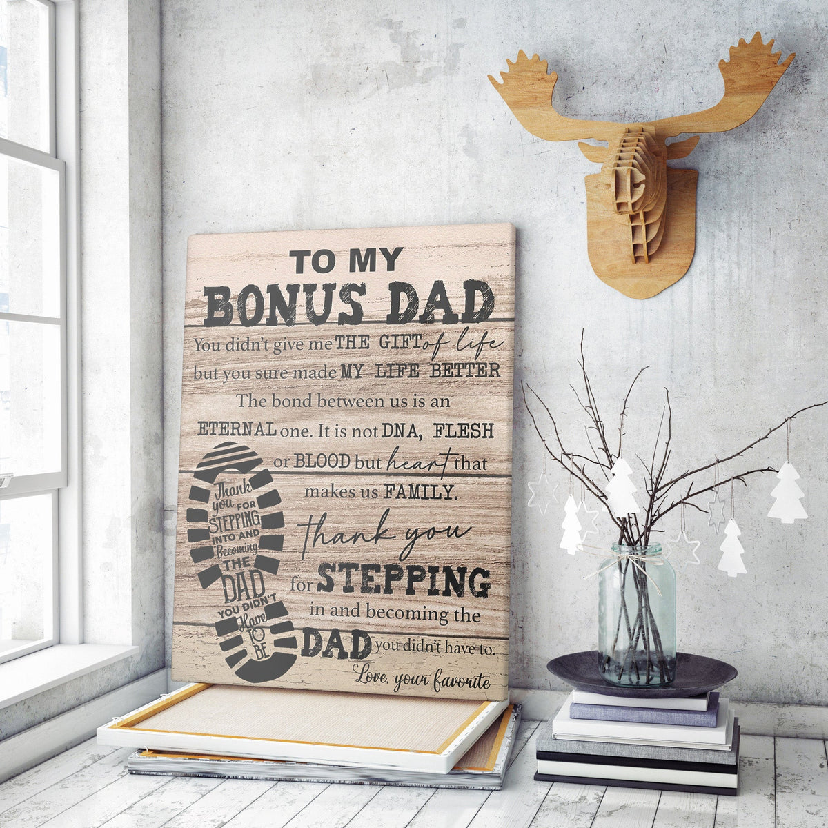 Custom Home Decor Wall Art Gift Ideas Gift For Bonus Dad, The Gift of Life Step Dad Home Decor Wall Art Gift Ideas Framed Prints, Canvas