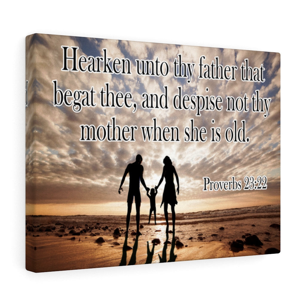 Scripture Canvas Hearken Unto Thy Father Proverbs 23:22 Scripture Christian Wall Art Bible Verse Meaningful Home Decor Gifts Unique Housewarming Gift Ideas Framed Prints, Canvas