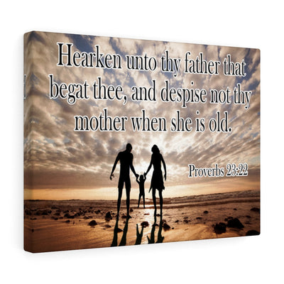 Scripture Canvas Hearken Unto Thy Father Proverbs 23:22 Scripture Christian Wall Art Bible Verse Meaningful Home Decor Gifts Unique Housewarming Gift Ideas Framed Prints, Canvas