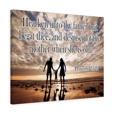Scripture Canvas Hearken Unto Thy Father Proverbs 23:22 Scripture Christian Wall Art Bible Verse Meaningful Home Decor Gifts Unique Housewarming Gift Ideas Framed Prints, Canvas