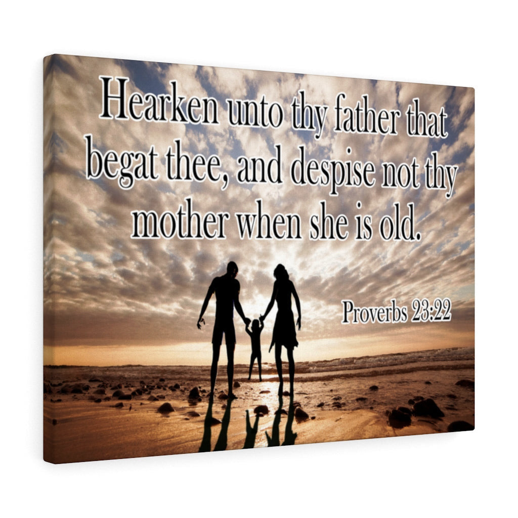 Scripture Canvas Hearken Unto Thy Father Proverbs 23:22 Scripture Christian Wall Art Bible Verse Meaningful Home Decor Gifts Unique Housewarming Gift Ideas Framed Prints, Canvas