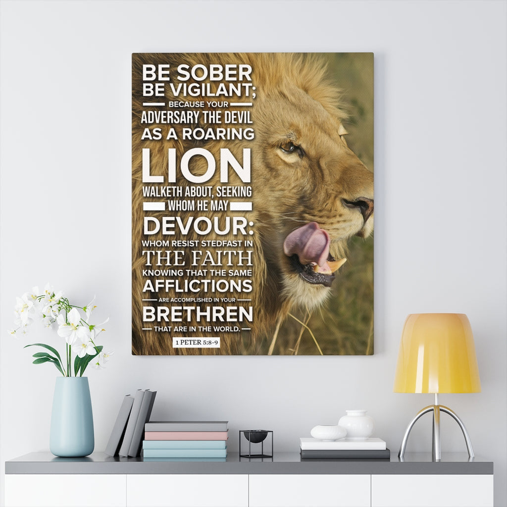 Scripture Canvas Be Vigilant 1 Peter 5:89 Christian Wall Art Bible Verse Meaningful Home Decor Gifts Unique Housewarming Gift Ideas Framed Prints, Canvas