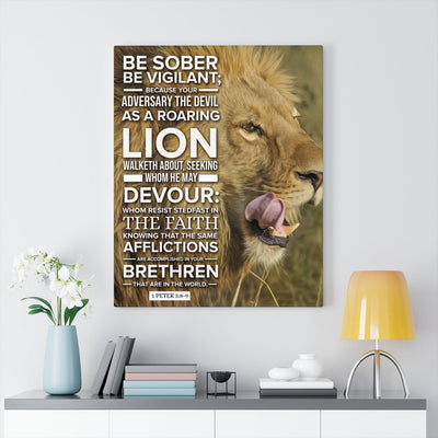 Scripture Canvas Be Vigilant 1 Peter 5:89 Christian Wall Art Bible Verse Meaningful Home Decor Gifts Unique Housewarming Gift Ideas Framed Prints, Canvas