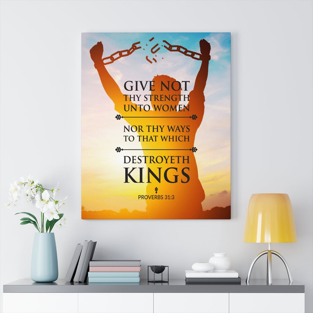 Scripture Canvas Destroyeth Kings Proverbs 31:3 Christian Wall Art Bible Verse Meaningful Home Decor Gifts Unique Housewarming Gift Ideas Framed Prints, Canvas