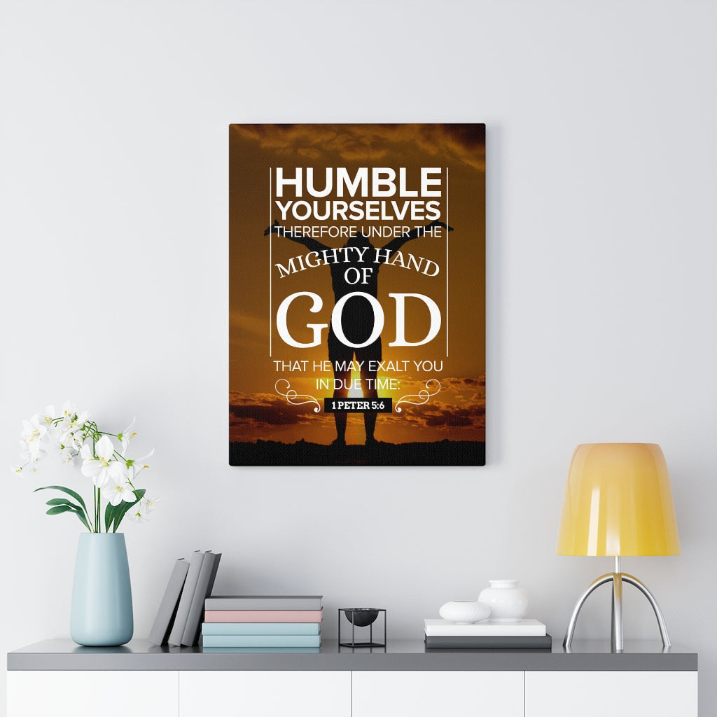 Scripture Canvas Mighty Hand of God 1 Peter 5:6 Christian Wall Art Bible Verse Meaningful Home Decor Gifts Unique Housewarming Gift Ideas Framed Prints, Canvas