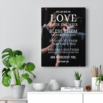Scripture Canvas Love Your Enemies Matthew 5:44 Christian Wall Art Bible Verse Meaningful Home Decor Gifts Unique Housewarming Gift Ideas Framed Prints, Canvas