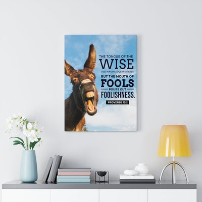 Scripture Canvas Grievous Words Donkey Proverbs 15:2 Christian Wall Art Bible Verse Meaningful Home Decor Gifts Unique Housewarming Gift Ideas Framed Prints, Canvas