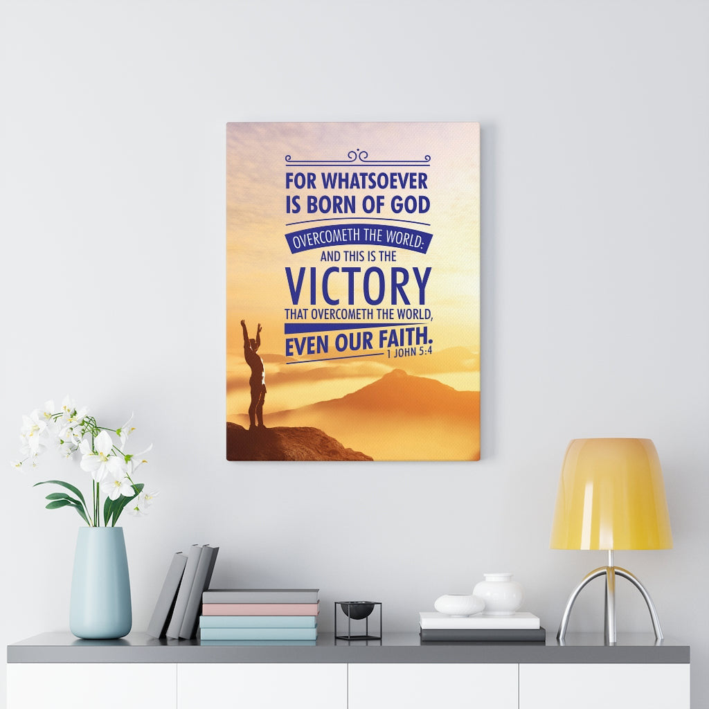Scripture Canvas Overcometh the World 1 John 5:4 Christian Wall Art Bible Verse Meaningful Home Decor Gifts Unique Housewarming Gift Ideas Framed Prints, Canvas