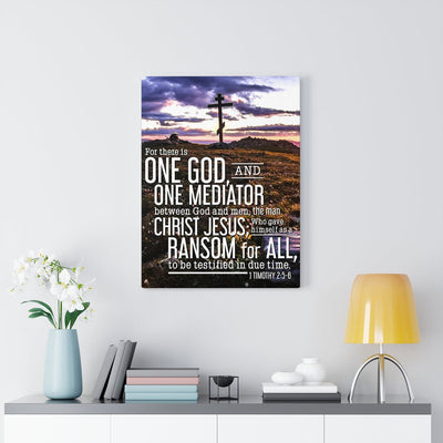 Scripture Canvas One God 1 Timothy 2:5??6 Christian Wall Art Bible Verse Meaningful Home Decor Gifts Unique Housewarming Gift Ideas Framed Prints, Canvas