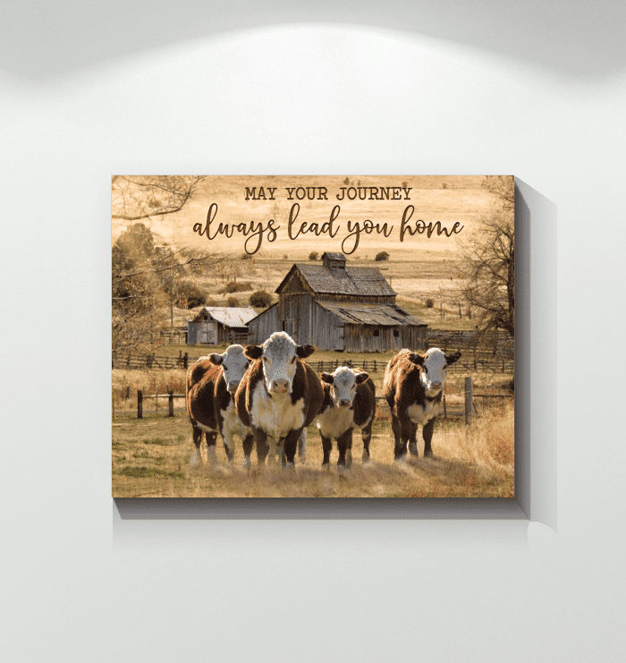 Cow May Your Journey Always Lead Your Home - Housewarming Home Decor Wall Art Gift Ideas, Gift For You, Gift For Cow Lover, Living Room Wall Art, Living Room Picture Framed Prints, Canvas