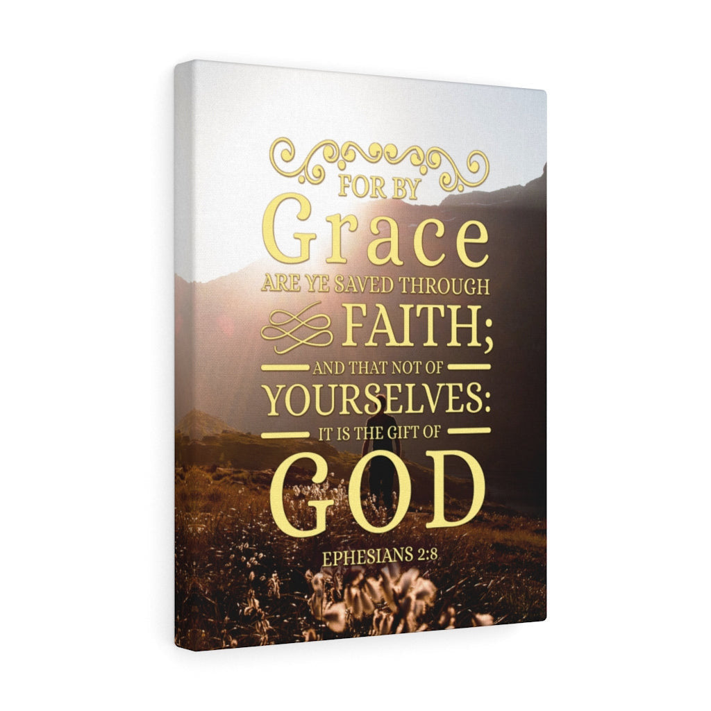 Scripture Canvas For by Grace Ephesians 2:8 Christian Wall Art Bible Verse Meaningful Home Decor Gifts Unique Housewarming Gift Ideas Framed Prints, Canvas