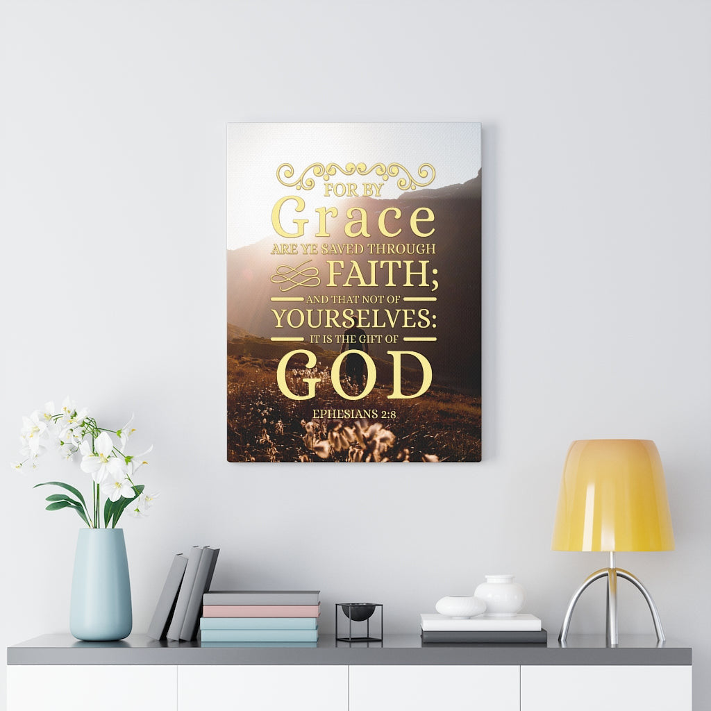 Scripture Canvas For by Grace Ephesians 2:8 Christian Wall Art Bible Verse Meaningful Home Decor Gifts Unique Housewarming Gift Ideas Framed Prints, Canvas