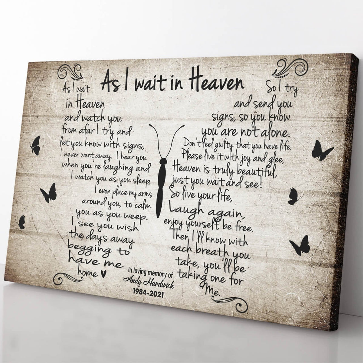 As I Wait In Heaven, Custom Name Butterfly Wall Art For Family Loss Memorial Framed Prints, Canvas