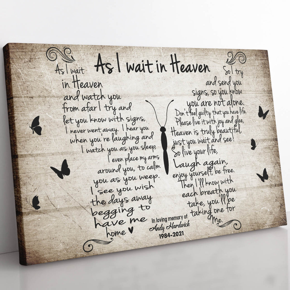 As I Wait In Heaven, Custom Name Butterfly Wall Art For Family Loss Memorial Framed Prints, Canvas