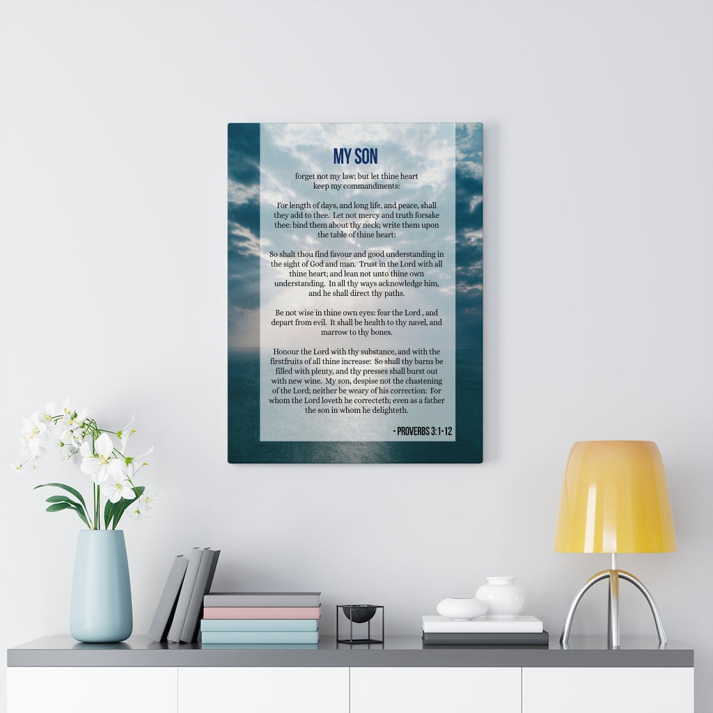 Scripture Canvas My Son Proverbs 3:112 Christian Wall Art Bible Verse Meaningful Home Decor Gifts Unique Housewarming Gift Ideas Framed Prints, Canvas