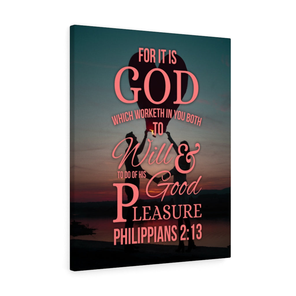 Scripture Canvas His Good Pleasure Philippians 2:13 Christian Wall Art Bible Verse Meaningful Home Decor Gifts Unique Housewarming Gift Ideas Framed Prints, Canvas